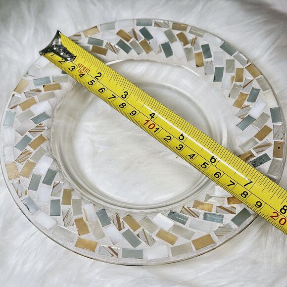 Spring Mossaic Yankee Candle Votive Holder Glass Plate Blue & Brown Tile Dish - Picture 6 of 7